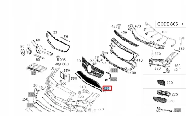 Alt Izgara Mercedes CLS-Serisi W218 Kasa 2015-2019 A2188850024