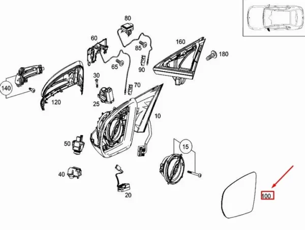 Ayna Camı Sol Mercedes C-E-S-GLC Serileri W205, W213, W222, W253 Kasa 2012-2022 A0998100900