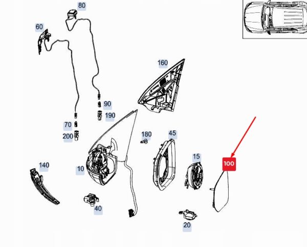 Sol Ayna Camı Mercedes GLE-Serisi W167 Kasa 2018-2021 A1678102901