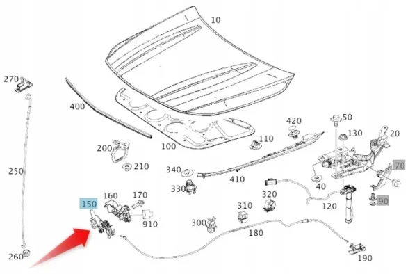 Kaput Açma Mandalı Dış Mercedes CLA-GLA-A-B Serileri W117, W156, W176, W246 Kasa 2013-2017 A2468800460