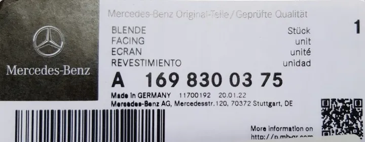 Kaput Izgarası Sağ Mercedes B-Serisi W245 Kasa 2008-2012 A1698300275